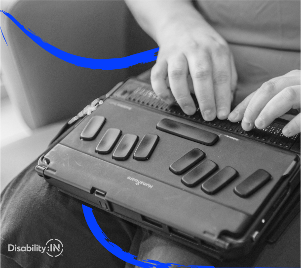 A person using a braille display