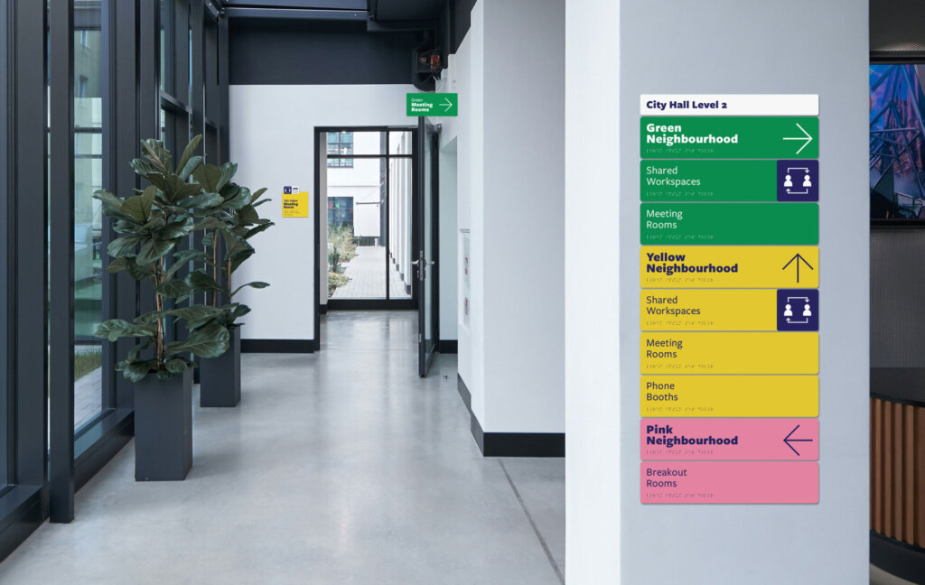 Example of directional signage in a hallway.