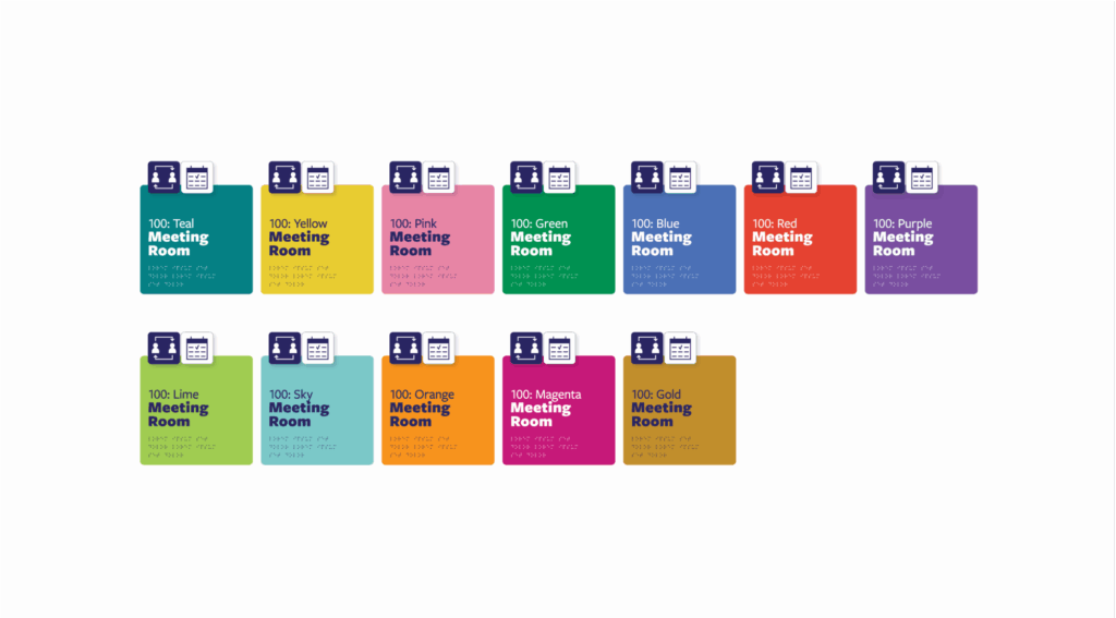 Meeting Room signage with explorations of different colour options.