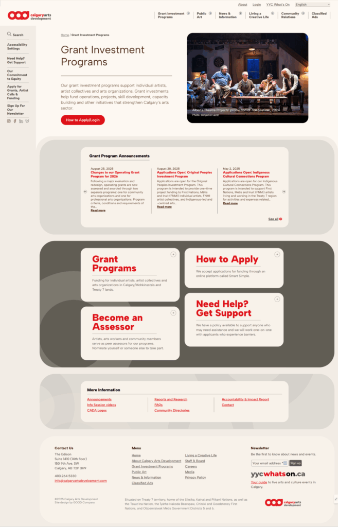 Screenshot of Grant Investment page