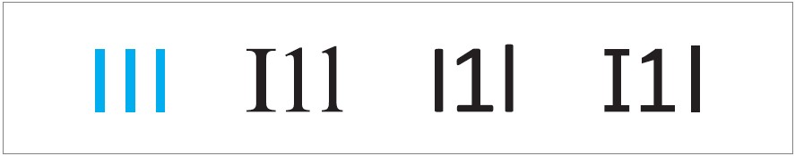 Imposters. Compare the differentiation of the characters “I1l” in Gill Sans, Times New Roman, Calibri, and APHont.