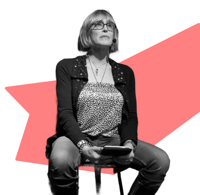 Woman sitting on a stool