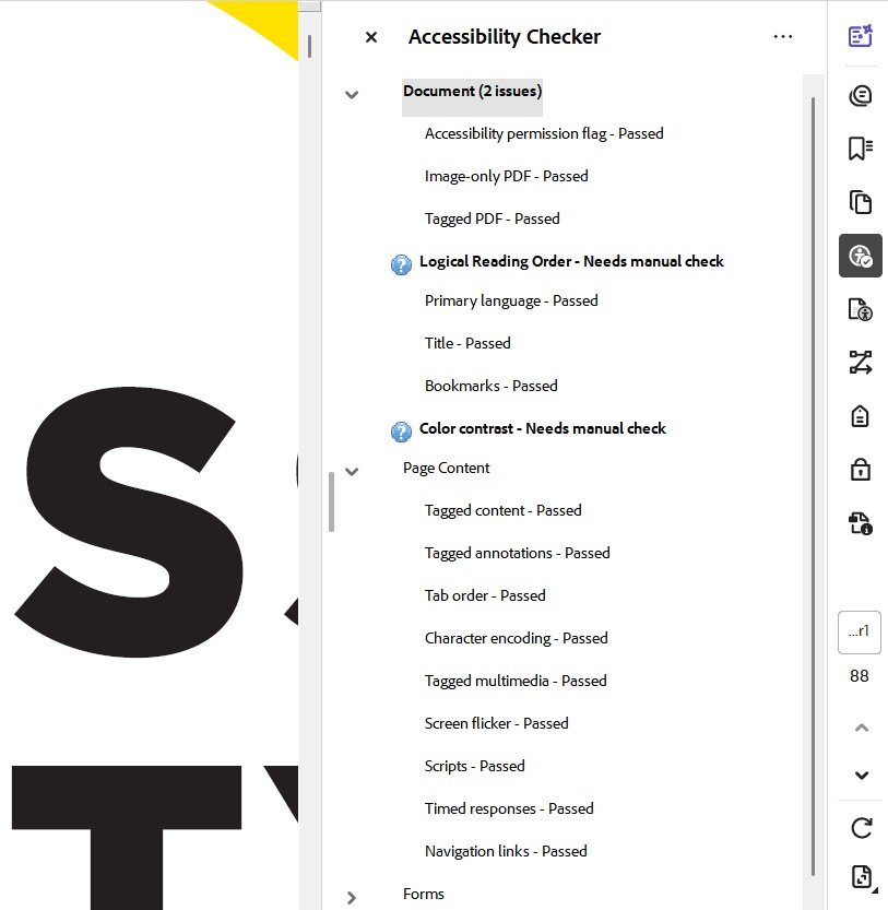 Screenshot of Adobe PDF Accessibility Checker.