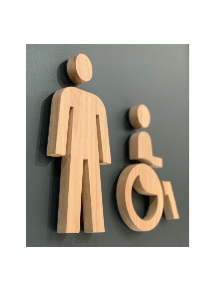 Pictograms cut out of wood.