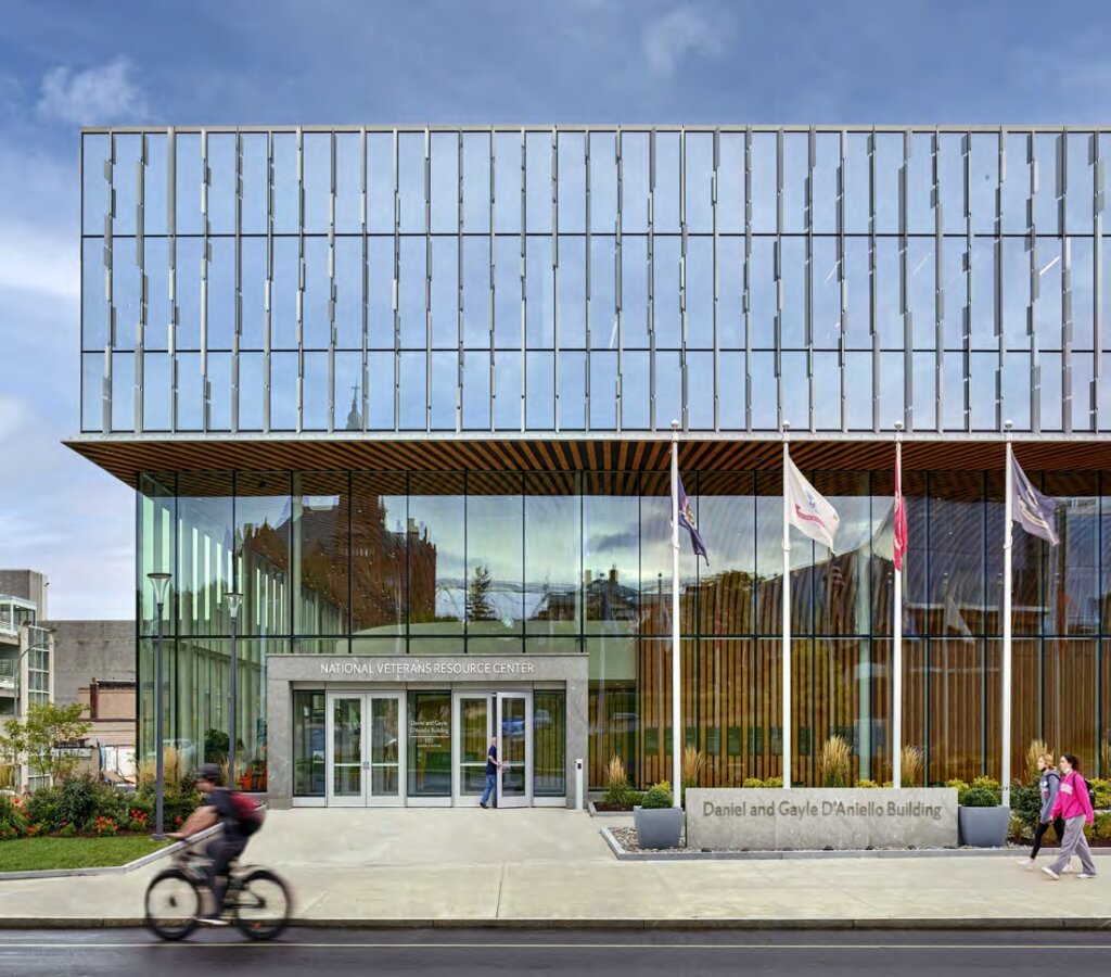 Exterior photograph of building identifying the National Veterans Resource Centre.