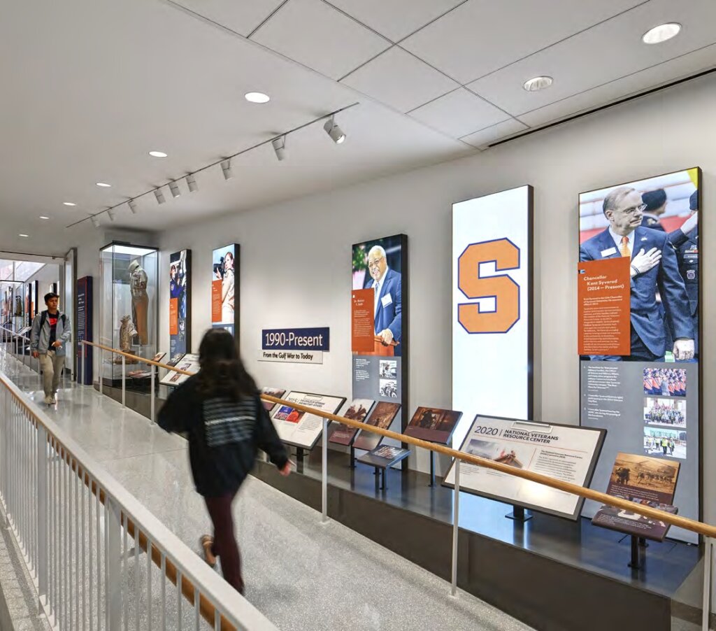The Hall of Honor exhibit populates the length of the ramp, showcasing key veterans and events.