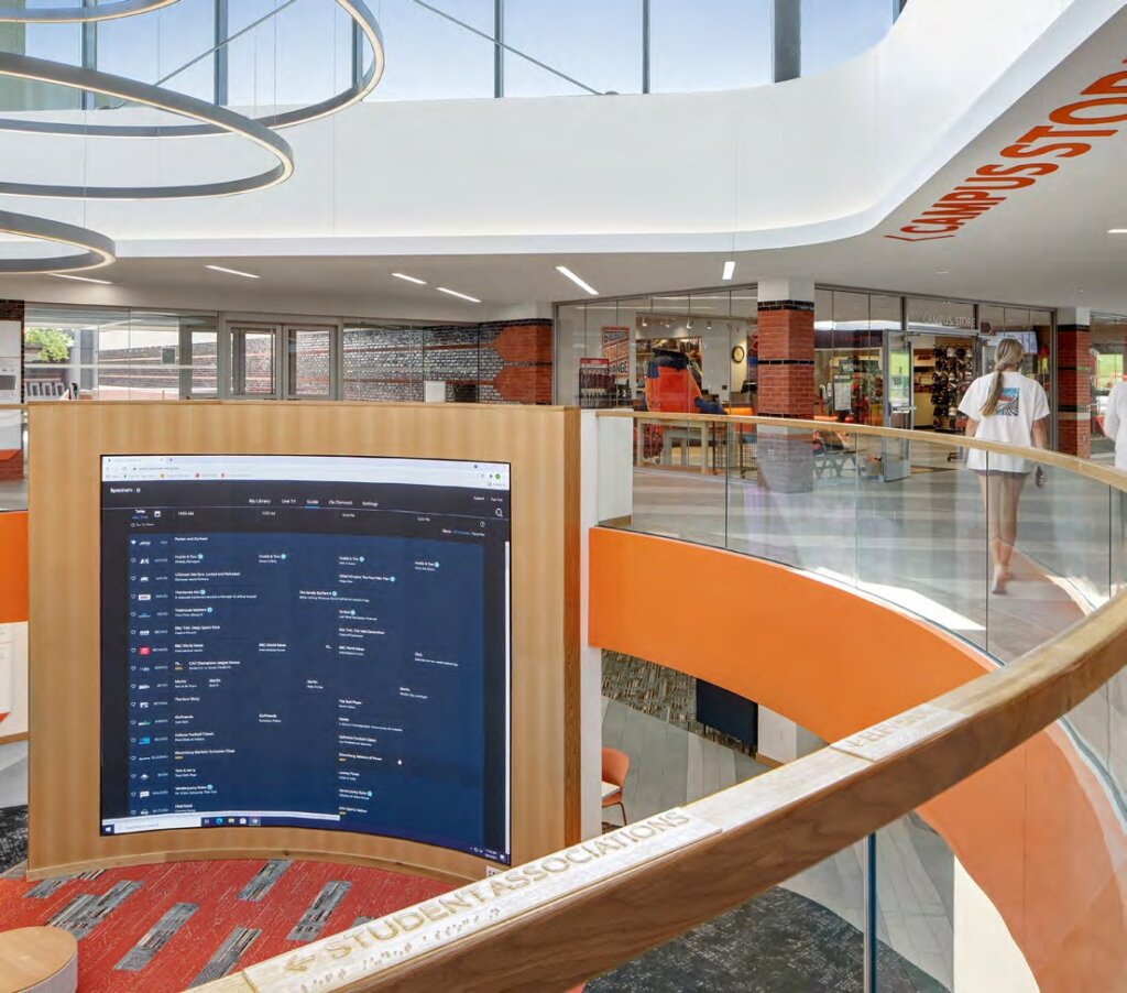 Braille and tactile lettering are included on handrails.