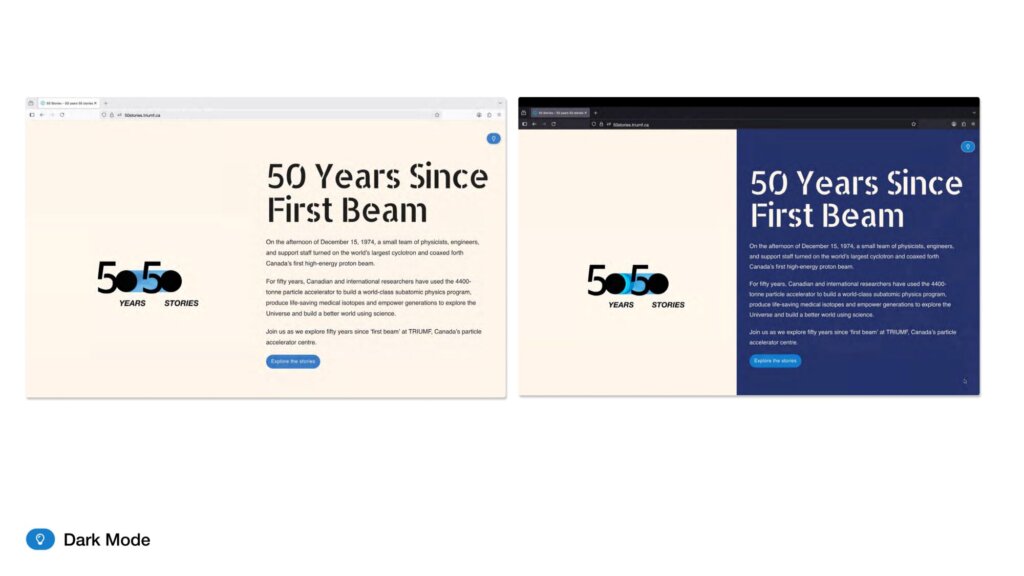 Example of light mode and dark mode webpage design.