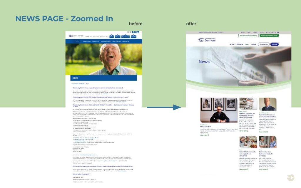 Community Food Box webpage, before and after redesign comparison.