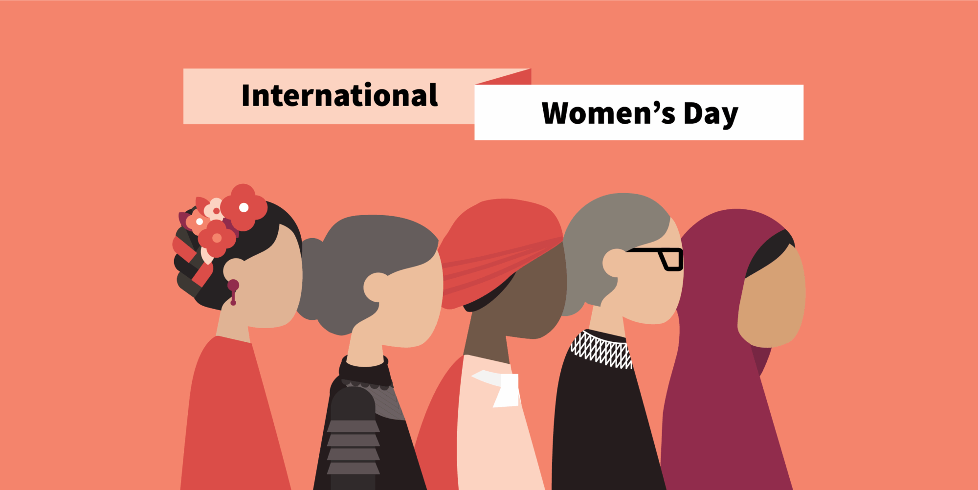 Illustration of five women for International Women's Day.